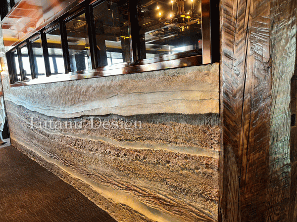 越谷市 焼肉の万世 越谷店様 地層をイメージしたモルタル造形