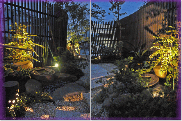 夜も美しい和風庭園の優しい光に癒されます。